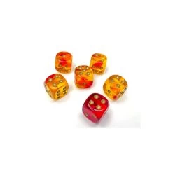 Chessex Brique De 12 D6 16mm Gemini Translucides Rouge/jaune Avec Points Dorés